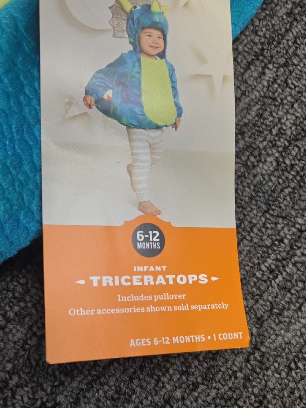Blue Triceratops Kids Halloween Costume with Yellow Accents - Picture 5 of 6